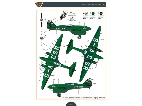DH.88 Comet G-ACSR  MacRobertson Trophy Air Race Decal for Mikromir kit