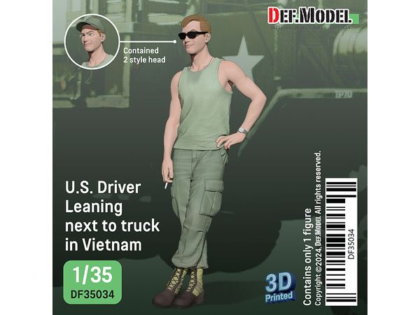 US Driver leaning next to truck, Vietnam