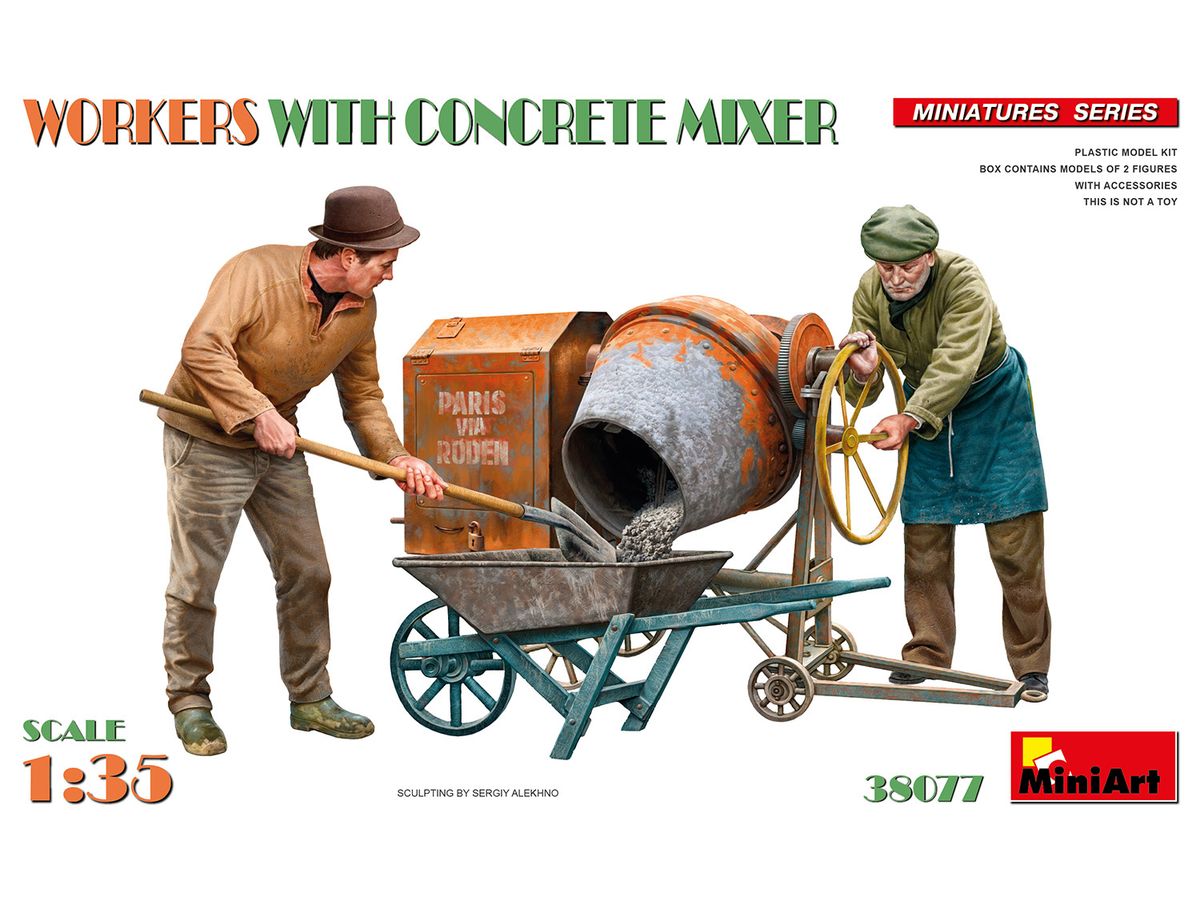 Workers with Concrete Mixer