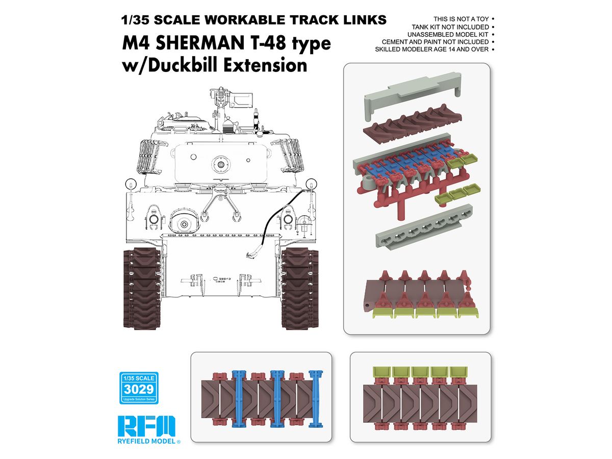 M4 SHERMAN T-48 type workable tracks with duckbill extension (Plastic)